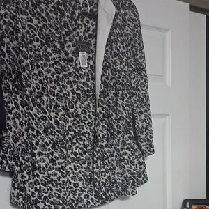 Alex Evenings Black and White Leopard-Print Blazer